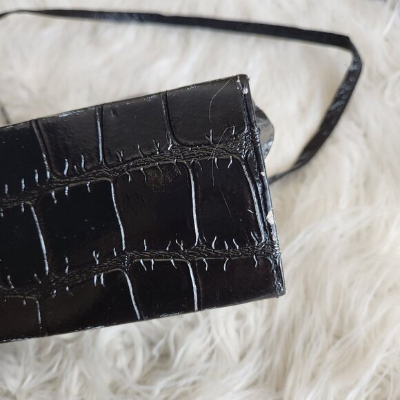 Vintage Croc Embossed Leather Satchel Top Handled Shoulder Crossbody Bag Gold - Picture 7 of 15